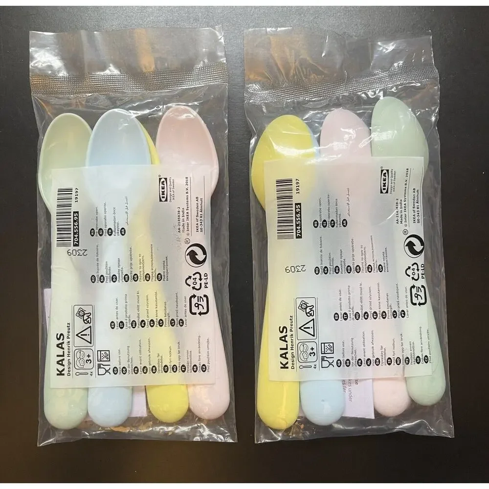 Lot of 8 IKEA KALAS Plastic Spoons Set Pastel Multicolor Kids Childrens NEW